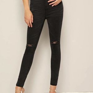 SHEIN black distressed jeans